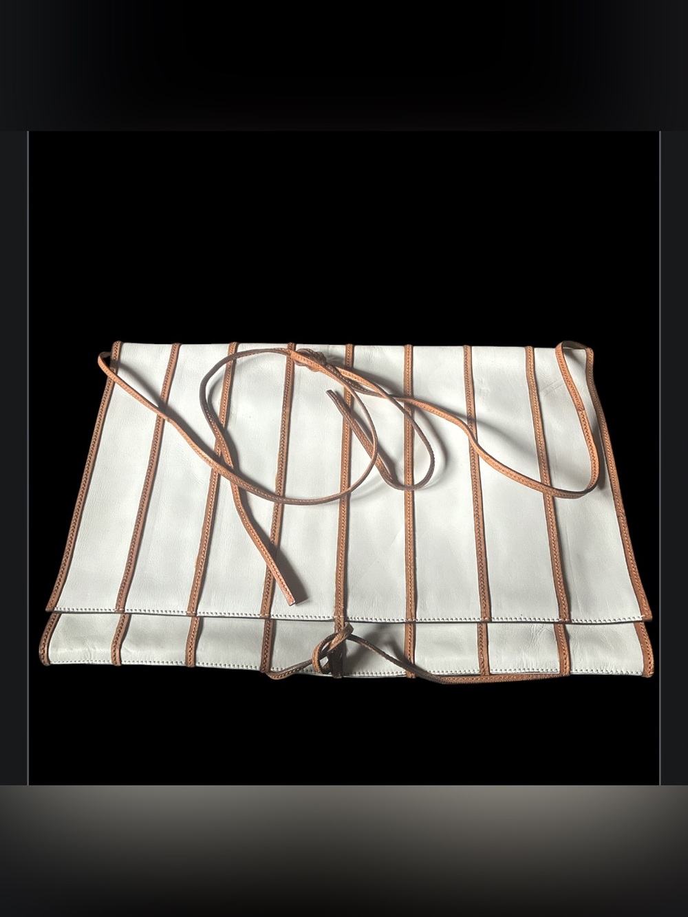 Fabio Pelletteria White Leather Fold-Over Clutch Bag |Made in Italy| Tan Piping